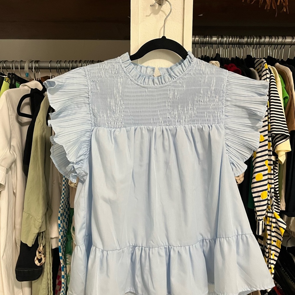 Light Blue Ruffled Women's Top
